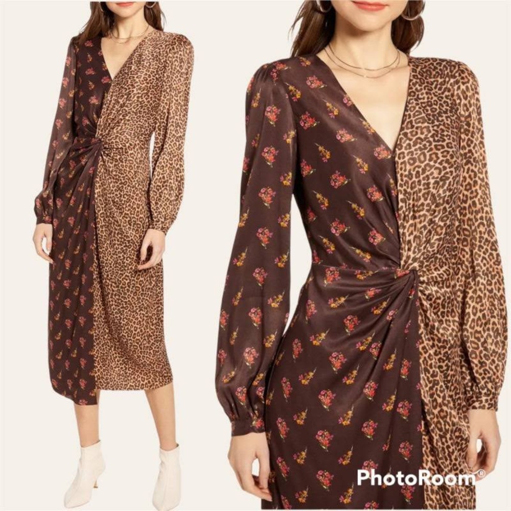 Something Navy Mixed Print Floral Cheetah Dress